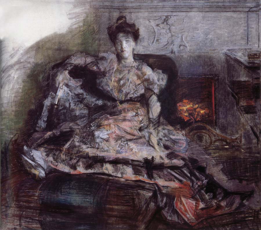 The Portrait of Isabella  near the fireplace